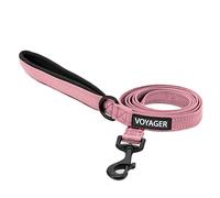 Voyager - Correa reflectante para perro con mango de neopreno, 5 pies de largo, soporta cachorros de raza pequeña, mediana y grande, bonita y resistente para caminar, correr y entrenar, color rosa,