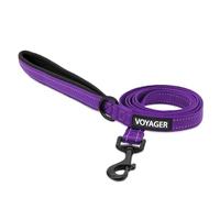 Voyager - Correa Reflectante para Perro con Mango de Neopreno, 5 pies de Largo, soporta Cachorros de Raza pequeña, Mediana y Grande, Bonita y Resistente para Caminar, Correr y Entrenar, Color Morado,
