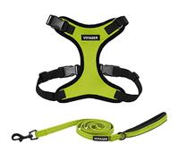 Voyager - Juego de arnés para perro y correa reflectante para perro con mango de neopreno de 1,8 m de largo, soporta cachorros de razas pequeñas, medianas y grandes, ribete negro verde lima (con correa), M