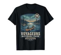 Voyageurs National Park Minnesota Vintage Canoa Aurora Insignia Camiseta