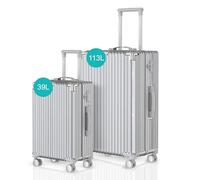 Voyagoux Juego Maletas de Viaje 2 Piezas - 39L & 113L, Maletas de Viaje, con Cerradura TSA, ABS, 4 Ruedas de 360°, Suitcase, Maleta Robusta y Ligera, Plateado