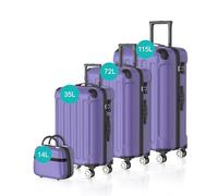Voyagoux Juego Maletas de Viaje 4 Piezas - 14L, 35L, 72L, 115L, Maletas de Viaje, Maleta con Cerradura TSA, ABS, 4 Ruedas de 360°, Suitcase, Maleta Robusta y Ligera, Lila