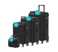 Voyagoux Juego Maletas de Viaje 4 Piezas - 14L, 35L, 72L, 115L, Maletas de Viaje, Maleta con Cerradura TSA, ABS, 4 Ruedas de 360°, Suitcase, Maleta Robusta y Ligera, Negro