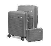 Voyan Juego de Maletas SDR Gris, Set de Trolley Rígido Expandible con Maleta de Cabina, Maleta Mediana y Neceser, Equipaje de Viaje con Cerradura de Seguridad y Ruedas Dobles Giratorias