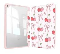 Vozehui Funda con lazo de cereza de 9.7 pulgadas para iPad de 5ª/6ª generación 2017 2018 con carcasa trasera transparente con soporte para lápices, funda protectora de triple pliegue con encendido