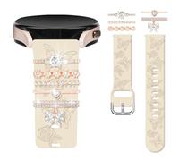 Vozehui - Pulsera de grabado compatible con Samsung Galaxy Watch 7, 6, 5, 4, 40 mm, 44 mm, mujer, 20 mm, correa de silicona flexible con anillo decorativo para Fe/Active 2, Watch 3 41 mm, 5 Pro