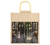 Vpang - Bolsa de yute ecológica para botella de vino con asa de bastón, embalaje de regalo y bolsa de regalo para cuatro botellas