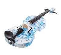 Vpara Principiantes Violín Juego De Violín Con Arte Floral Azul Y Blanco Estuche Arco Hombrera Madera Maciza Ébano Pintados A Mano