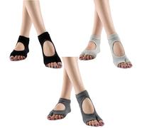 VPB 3 pares de calcetines para mujer, calcetines antideslizantes sin dedos de los pies, calcetines de algodón, calcetines antideslizantes de pilates para yoga, pilates, barre, entrenamiento, fitness