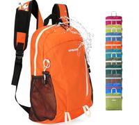 VPBAGE Mochila de senderismo impermeable de 15 L, mochila pequeña de viaje al aire libre, mochila ligera con trabillas para herramientas, Naranja, Mochila impermeable para senderismo