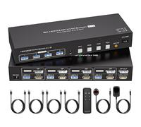 VPFET 4K144Hz HDMI Displayport KVM Switch 4 PC 2 monitores 8K60Hz DP 1.4 HDMI 2.1 4 puertos KVM conmutadores para 4 ordenadores compartidos 2 monitores y 4 USB 3.0 Incluye adaptador DC12V y 4 cables