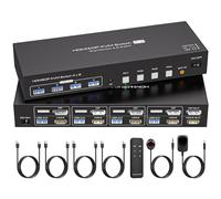 VPFET DisplayPort HDMI KVM Switch 4 PC 2 Monitors 4K60Hz KVM Switches 4 Ordenadores Compartir 2 Monitores y 4 puertos USB 3.0 Incluye adaptador DC12V y 4 cables USB 3.0