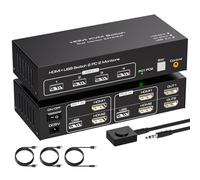 VPFET HDMI KVM Switch 2 pc 2 Monitore 4K60Hz Dual Monitor 2 Port Switcher für 2 PC mit 4 USB 2.0 Unterstütze Kopieren und Erweiterung modi Inline Steuerung Kabel und 2 USB 2.0 Kabel