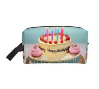 VPPUR Bolsa de almacenamiento con cremallera de gran capacidad con estampado de pastel de feliz cumpleaños, organizador de cosméticos para artículos de tocador y maquillaje, Blanco, Talla única
