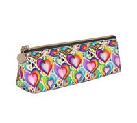 VPPUR Estuche pequeño con diseño de corazones en colores del arco iris, estuche triangular con soporte para bolígrafos con cremallera para herramientas de escritura, blanco, One Size