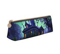VPPUR Estuche pequeño con estampado de mansión encantada, color negro, estuche triangular con soporte para bolígrafos con cremallera para herramientas de escritura, blanco, One Size