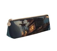 VPPUR Fantasy Pirate Ship Print Daily - Estuche pequeño triangular con soporte para bolígrafos con cremallera para herramientas de escritura, blanco, One Size