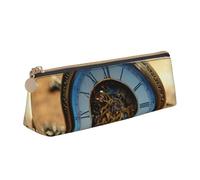 VPPUR Gears Clock Bronze Century Print Daily - Estuche pequeño triangular con soporte para bolígrafos con cremallera para herramientas de escritura, blanco, One Size