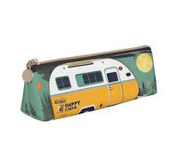 VPPUR Happy Bus Camper - Estuche pequeño para lápices, diseño de autobús diario, estuche triangular con soporte para bolígrafos con cremallera para herramientas de escritura, blanco, One Size