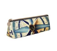 VPPUR Maritime Sailboat Compass Print Daily Small Pencil Case Triangle Pouch with Zipper Pen Holder for Writing Tools, blanco, One Size
