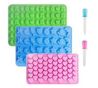 Vpqnee - Paquete de 3 moldes de silicona para chocolate, con forma de corazones pequeños, frutas, animales marinos y 2 goteros para hacer gomitas, caramelos, chocolate