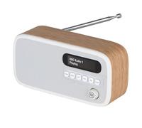 VQ Dexter Radio Dab Plus/Dab con FM, Altavoces Estéreo de 3W y Pantalla LCD - Alimentada por Corriente y Batería Radio Portatil con 60 Presintonías, Antena y Toma de Auriculares - Roble