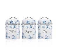 VQ Laura Ashley Juego de 3 Latas de Té, Café y Azúcar by Práctica Caja de Acero Inoxidable con Tapas Extraíbles, Gran Espacio y Estampado de Diseño - China Rose