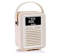 VQ Retro Mini Radio Digital Dab+/Dab con Bluetooth FM, Crema | radio despertador, alimentada por corriente y batería, radio portátil con antena, clavija para auriculares y puerto USB