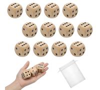 VQBKHO Juego de 12 cubos de madera grandes de 30 mm, juego de dados de madera natural para niños que aprenden y matemáticas Montessori, juego educativo, accesorios con bolsa para escuela, fiesta