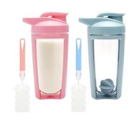 VQBKHO Juego de 2 vasos de batido de proteínas con bola mixta sin BPA doble capa 500 ml con escala y tapa botella deportiva a prueba de fugas para fitness dieta, hombres y mujeres (azul y rosa)