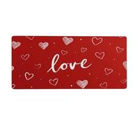 VQUVQV Alfombrilla de mouse grande con diseño de corazón y texto en inglés "Love" (rojo manuscrito), alfombrilla protectora de escritorio con base de goma antideslizante para el trabajo, la oficina y