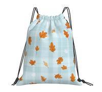 VQUVQV Bolsa con cordón para niños y adultos, mochila deportiva ligera e impermeable para natación, playa, viajes, Hoja de otoño a cuadros azules