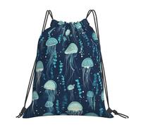 VQUVQV Bolsa con cordón para niños y adultos, mochila deportiva ligera e impermeable para natación, playa, viajes, Medusa azul océano