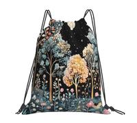 VQUVQV Bolsa con cordón para niños y adultos, mochila deportiva ligera e impermeable para natación, playa, viajes, Wildflowers Forest in the Moonlight