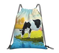 VQUVQV Bolsa con cordón para niños y adultos, mochila deportiva ligera e impermeable para natación, playa, viajes, Linda vaca de granja