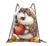 VQUVQV Bolsa con cordón para niños y adultos, mochila deportiva ligera e impermeable para natación, playa, viajes, Lindo erizo con hojas de otoño