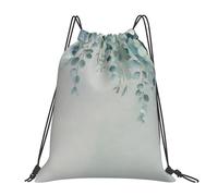 VQUVQV Bolsa con cordón para niños y adultos, mochila deportiva ligera e impermeable para natación, playa, viajes, Hoja de eucalipto de acuarela