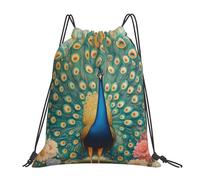VQUVQV Bolsa con cordón para niños y adultos, mochila deportiva ligera e impermeable para natación, playa, viajes, Un hermoso pavo real con plumas