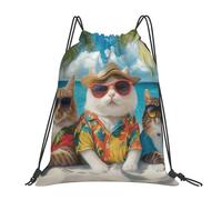 VQUVQV Bolsa con cordón para niños y adultos, mochila deportiva ligera e impermeable para natación, playa, viajes, Three Cute Cats Beach