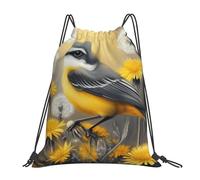 VQUVQV Bolsa con cordón para niños y adultos, mochila deportiva ligera e impermeable para natación, playa, viajes, Hermoso pájaro y flores amarillas