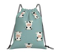 VQUVQV Bolsa con cordón para niños y adultos, mochila deportiva ligera e impermeable para natación, playa, viajes, Linda vaca azul claro de dibujos animados