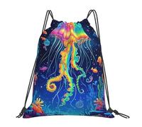 VQUVQV Bolsa con cordón para niños y adultos, mochila deportiva ligera e impermeable para natación, playa, viajes, Medusa de dibujos animados