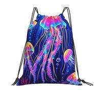 VQUVQV Bolsa con cordón para niños y adultos, mochila deportiva ligera e impermeable para natación, playa, viajes, Medusa colorida