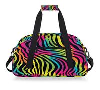 VQUVQV Bolsa de deporte para gimnasio, resistente al agua, bolsa de viaje de fin de semana, bolsas de noche para niños y niñas, Patrón de rayas de cebra arcoíris