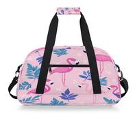 VQUVQV Bolsa de deporte para gimnasio, resistente al agua, bolsa de viaje de fin de semana, bolsas de noche para niños y niñas, Hoja azul flamenco rosa