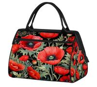 VQUVQV Bolsa de viaje impermeable para deportes, gimnasio, fin de semana, para hombres y mujeres, Flor de amapola roja con hojas florales