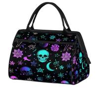 VQUVQV Bolsa de viaje impermeable para deportes, gimnasio, fin de semana, para hombres y mujeres, Flor de calavera azul neón y morada