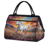 VQUVQV Bolsa de viaje impermeable para deportes, gimnasio, fin de semana, para hombres y mujeres, Flores corriendo de caballo blanco