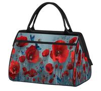 VQUVQV Bolsa de viaje impermeable para deportes, gimnasio, fin de semana, para hombres y mujeres, Patrón de mariposa azul amapola roja