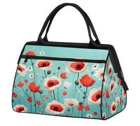 VQUVQV Bolsa de viaje impermeable para deportes, gimnasio, fin de semana, para hombres y mujeres, Rojo, blanco, amapola, turquesa